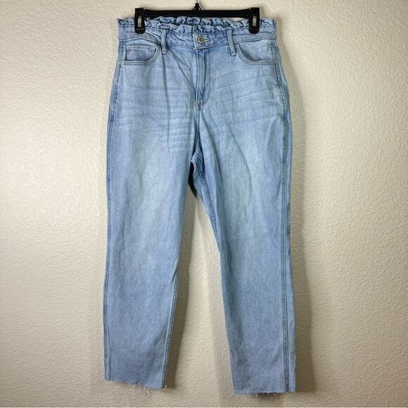 Hollister Womens‎ Paper Bag Waist Jeans Light Wash Denim Raw Hi Rise Stretch 9R - Picture 1 of 9